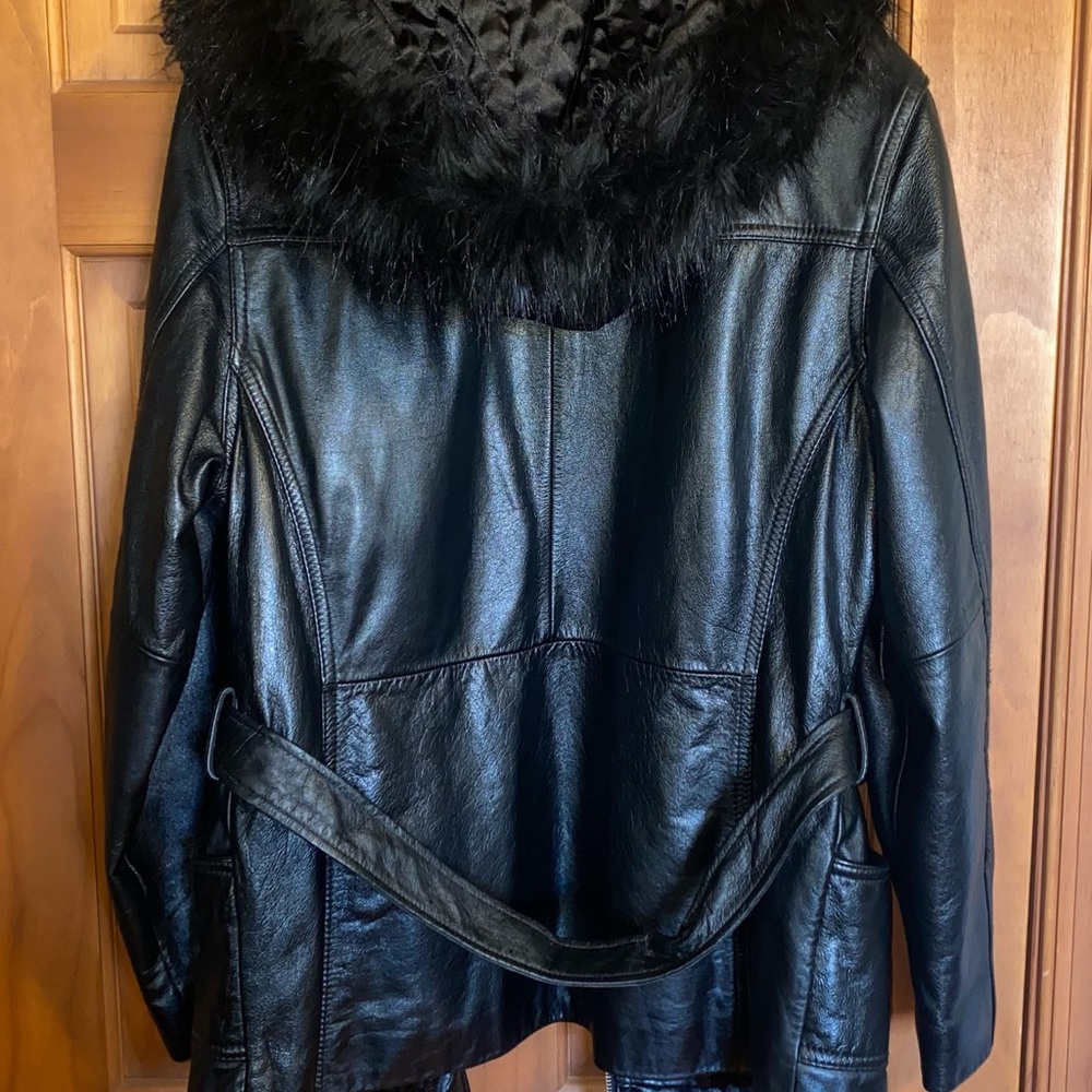 Men’s Wilsons Leather Jacket Coat Hooded Black w/ belt - Picture 2 of 8